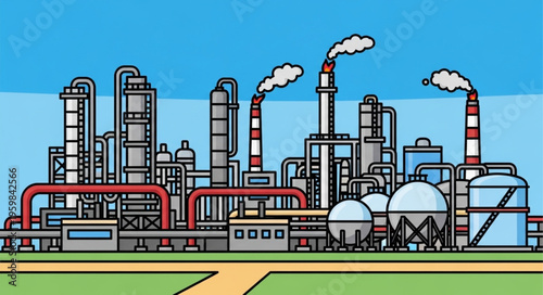 Industrial Plant Illustration - Detailed Depiction of a Manufacturing Facility.