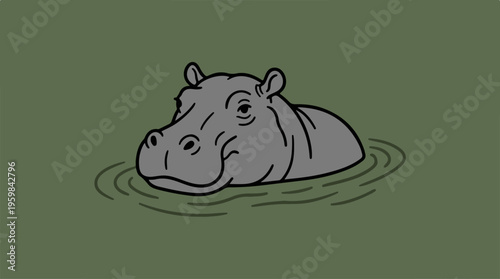 Gray Hippo in Green Water.