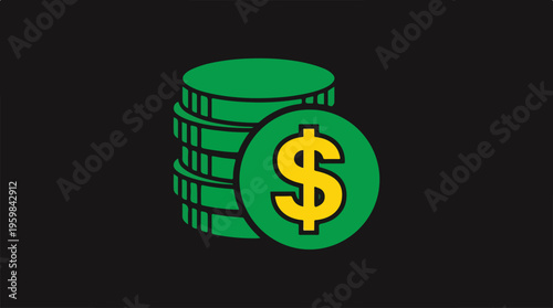 Green dollar coin stack money.