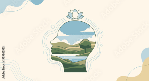 Mindful person with peaceful inner landscape.