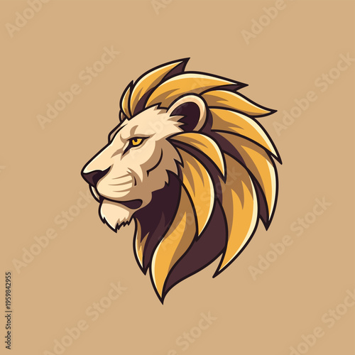 Majestic Lion Head Profile Illustration with Golden Mane.