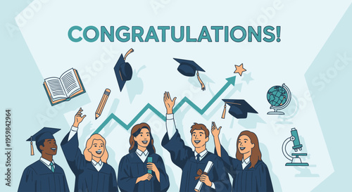 Students in graduation gowns celebrating.