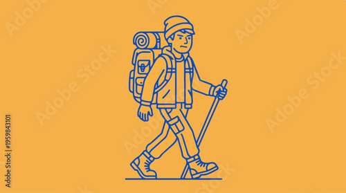 Hiker with Backpack Walking.