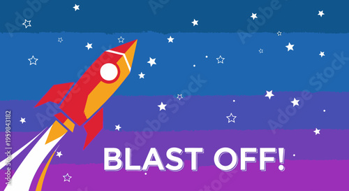 Rocket Ship Blasting Off into Space.