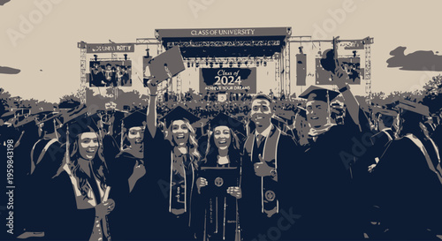 Graduates wearing academic regalia standing together.