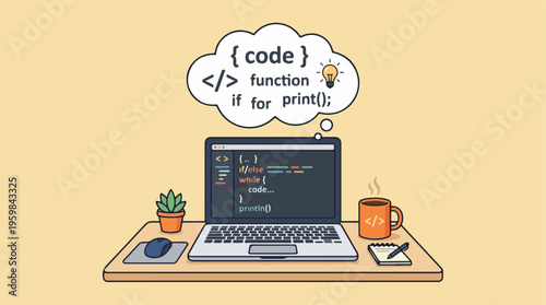 Laptop with coding on screen.