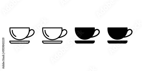 Set of four coffee cup icons showing both outline and solid black styles for web and mobile design Vector