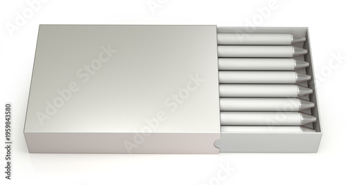 Fotografie Set of white ballpoint pens knock type packaged in open carboard silver box