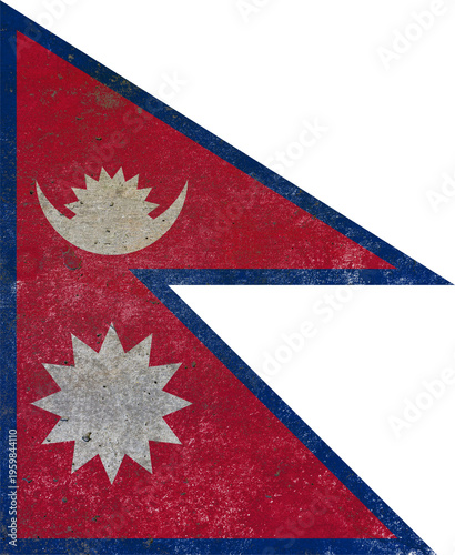 Nepal national flag painted on textured wall mural background