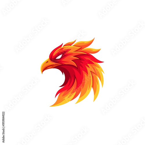 Vibrant Phoenix Head Logo Design with Fiery Feathers.