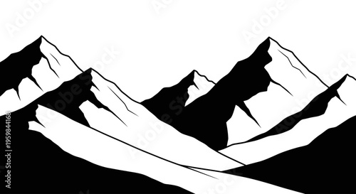 Abstract black and white mountain range illustration.