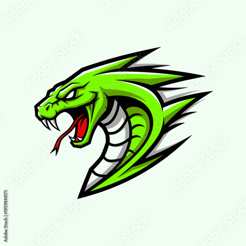Vibrant Green Cobra Snake Head Mascot Logo Design.