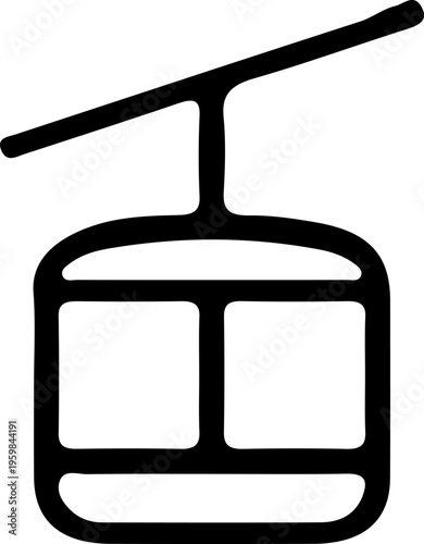 Minimalist cable car icon vector, black line art ski lift gondola symbol, mountain transport and winter tourism graphic element