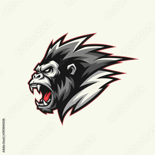 Aggressive Gorilla Head Mascot Logo Design Roaring Fiercely.