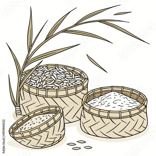 Rice and grain baskets with paddy plant food