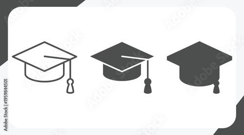 Graduation hat icon. Education cap symbol. Student hat vector illustration. College, school and university graduation ceremony sign. Academical degree pictogram.