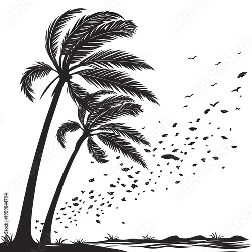 Konstfotografi Palm trees in a hurricane stormy weather wind rain