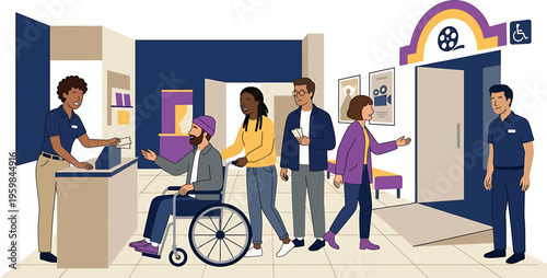 Diverse group of people interacting in an airport terminal isolated on transparent background