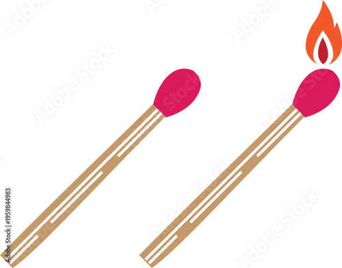 Matchstick icons set burning match stick flame symbols and matchbox for ignition, fire starter tool vector silhouettes and outline illustration for safety and camping collection group