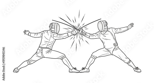 Intense Fencing Duel - Two Fencers Clash Swords in Competitive Sport.