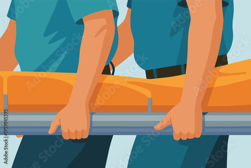 Paramedics Carrying Patient on Stretcher, emergency medical concept