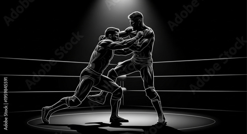 Intense Wrestling Match - Two Wrestlers Locked in a Fierce Struggle.