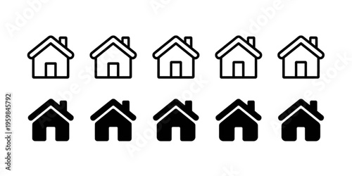 A collection of ten simple house icons featuring both outline and solid black building silhouettes Vector