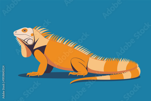 Orange Iguana Flat Illustration, reptile animal concept
