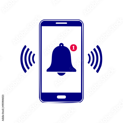 A smartphone displays a notification bell icon with sound waves emanating.