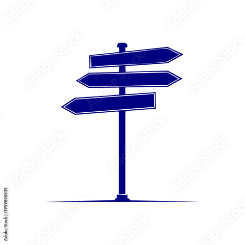 A directional signpost stands alone in an empty space with three empty boards pointing in different directions.