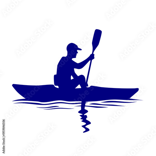 Man paddling kayak across calm water on a sunny day outdoors