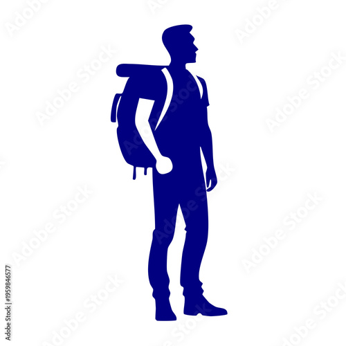 Man wearing backpack standing alone outdoors