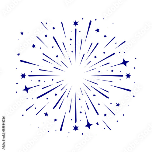 The vibrant blue starburst explodes in space with dynamic lines and stars.
