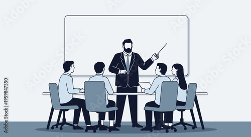 Businessman teaching at a conference table.