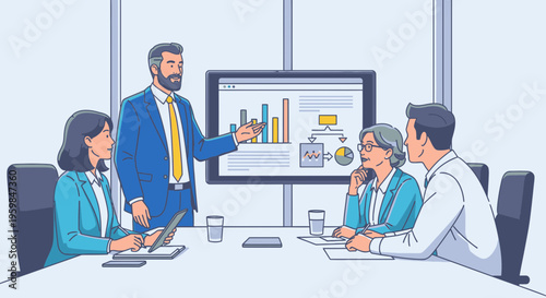 Businessman presenting to colleagues in meeting 12.