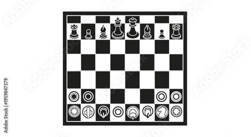 Chess board with pieces arranged 1.