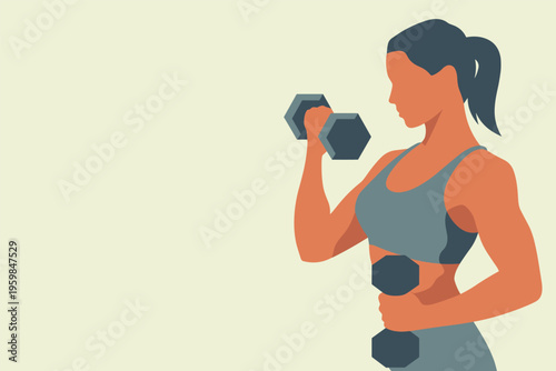 Woman Exercising with Dumbbells, Fitness Workout, fitness concept with copy space