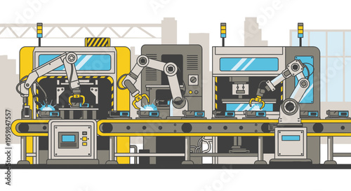 Industrial robotic arms in factory production 3.