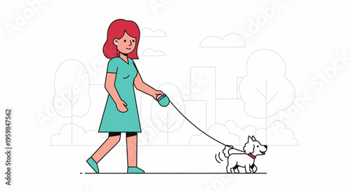 Little girl walking a small dog.