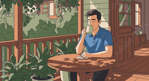 Man sitting at a table drinking.