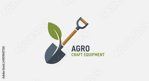 Shovel with green leaf sprout logo.