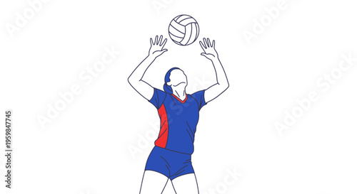 Woman in blue volleyball uniform jumping.
