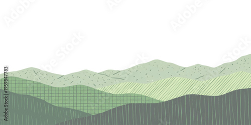 Abstract layered mountain landscape with textured green hills for modern nature design backgrounds