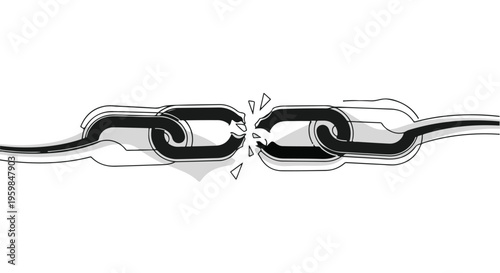 A heavy metal chain link is shown broken in the middle against a white background, symbolizing failure or separation.