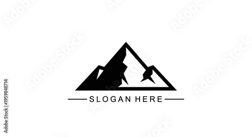 Minimalist Mountain Logo Design with Placeholder Slogan on Isolated White Background