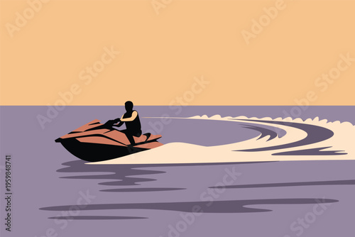 Person Riding a Jet Ski on the Water, water sport concept with copy space