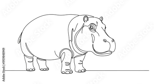 Tableau sur toile One line drawing of a hippopotamus on a white background