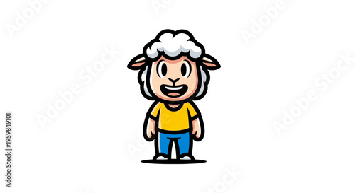 A friendly and cute cartoon sheep character smiling