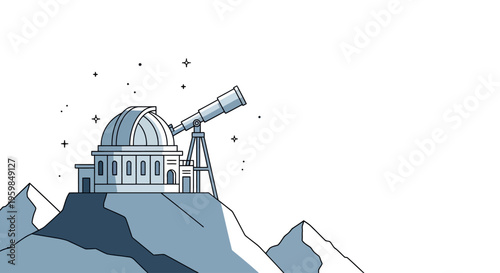 Astronomical Observatory on Mountain Peak with Telescope Illustration