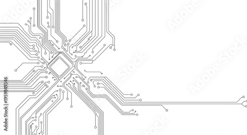 Detailed Electronic Circuit Board with Central Processor Unit Isolated White Background